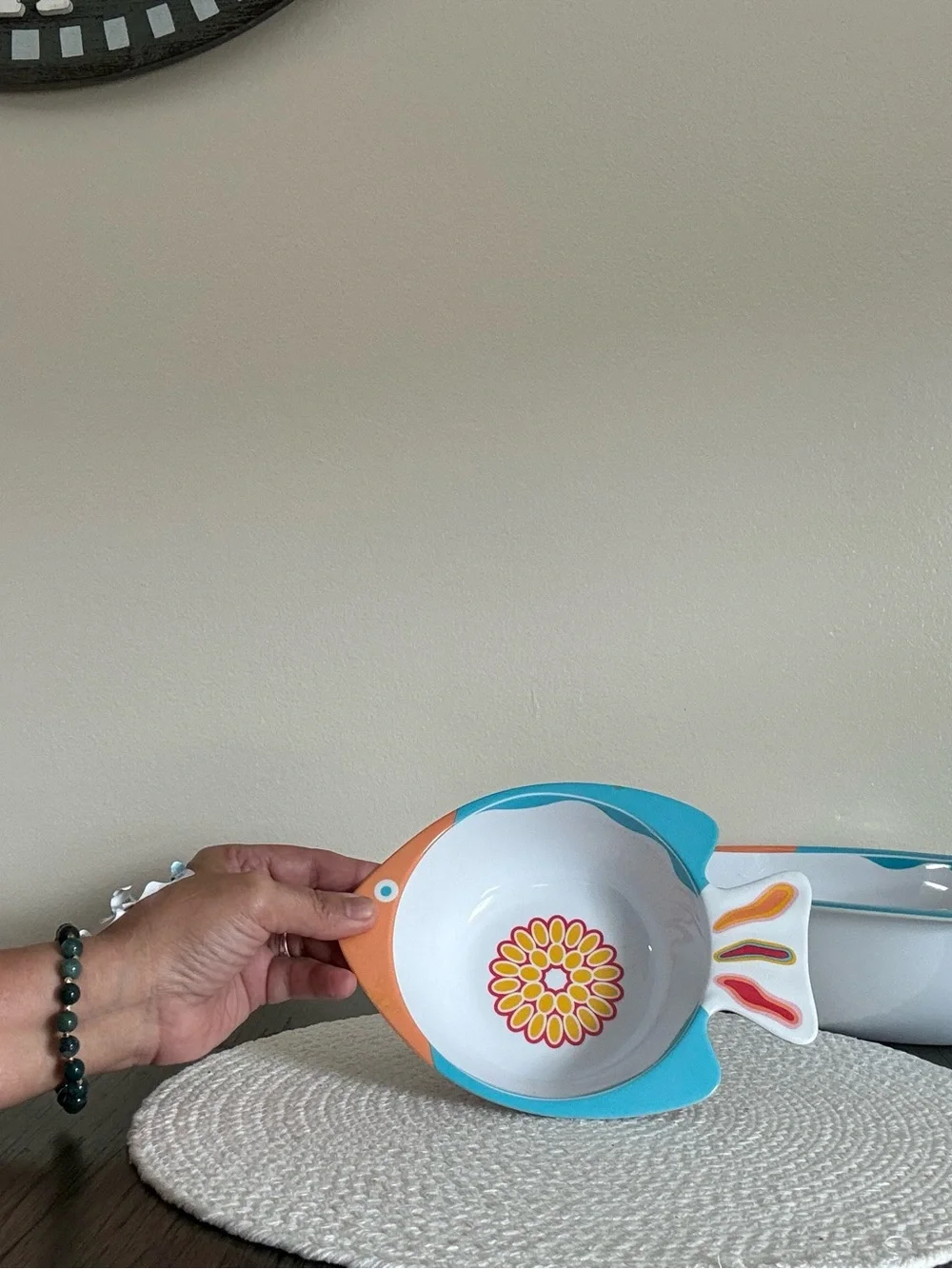 Colorful Fish-Shaped Melamine Bowl Set - Turquoise & Orange